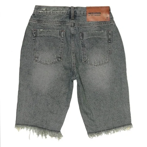 NWT One Teaspoon Cut Off Truckers distressed denim jean shorts dark gray/black - Picture 2 of 6